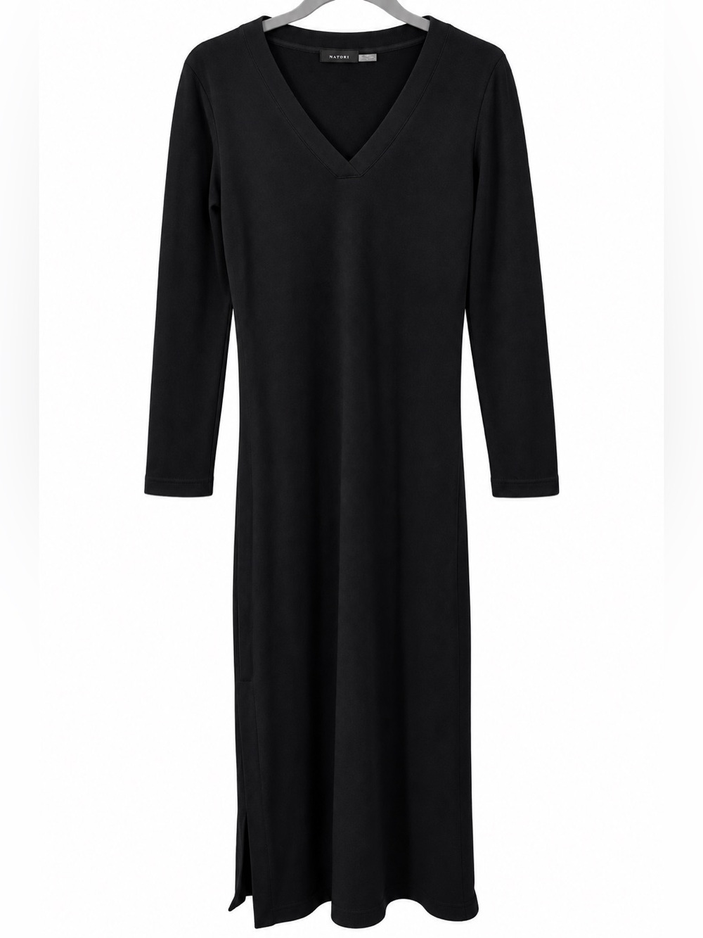 Natori Black Long Sleeve V-Neck Maxi Dress Size S